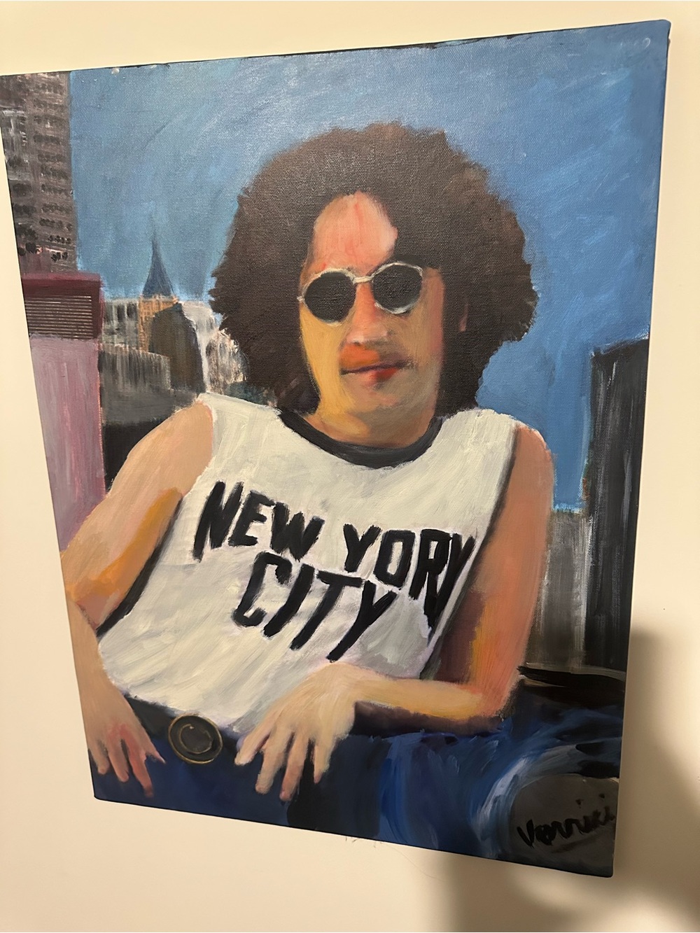 John Lennon New York City painting autographed by the painter 18x24